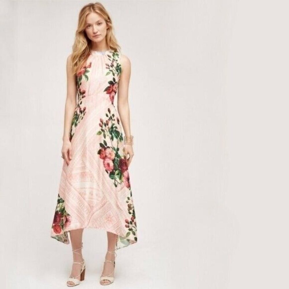 Anthropologie Pankaj & Nidhi Butterfly Garden Midi Dress w/ Beaded Collar